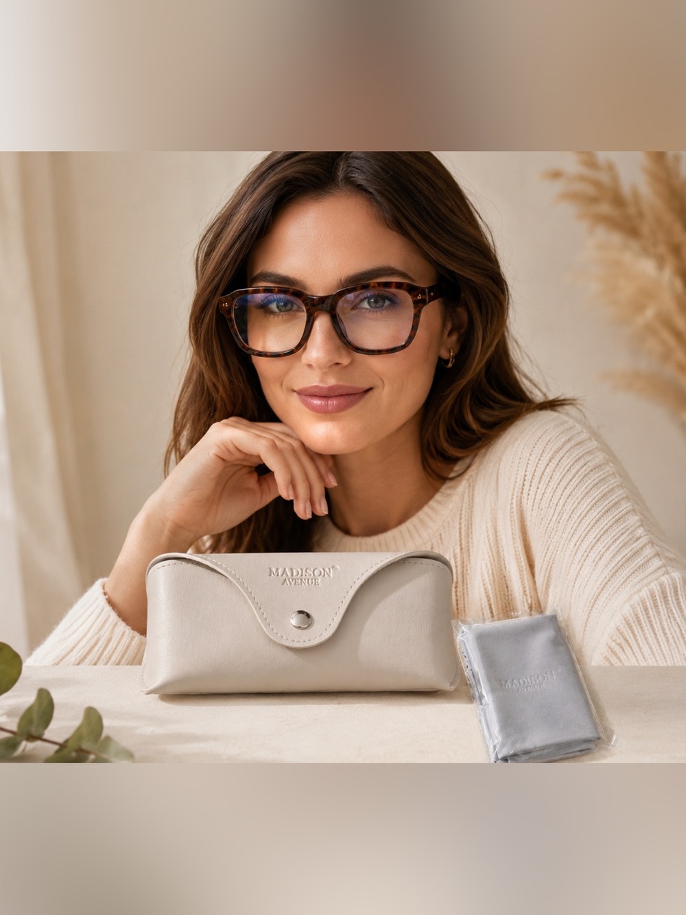 Madison Avenue Blue Light Blocking Glasses Brown Tortoise Square Frame set